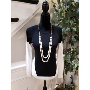 Topshop Sweater Women Size 2 Black White Colorblock Knit Pullover Casual Chic